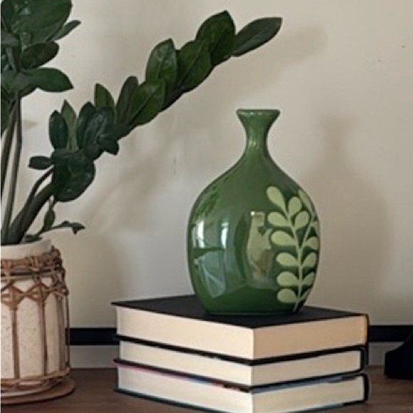 Crate&Barrel Other - Crate&Barrel Green Ceramic Vase with Leaf Design